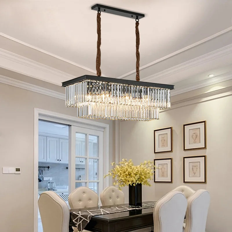 Axyaa Elegant Black Gold Crystal Pendant Light, E14 LED Metal Fixture with K9 Lustre