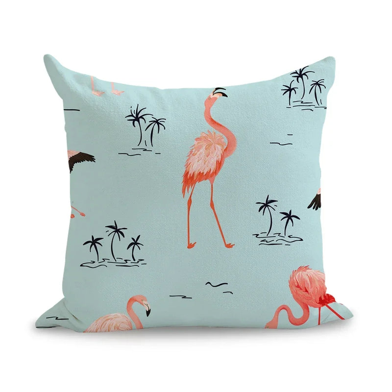 Axyaa Pink Flamingo Linen Cushion Cover: Cute Art Pillow Euro Cover Home Decor 45*45cm
