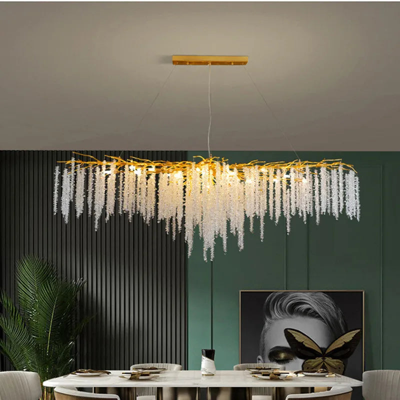 Axyaa Branch Lustre Crystal Chandelier: Modern Dining Room Gold LED Pendant Light