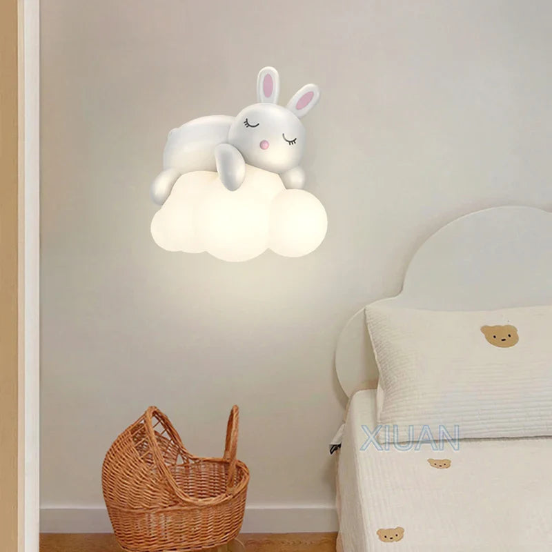 Axyaa Cloud Wall Light: Children's Room Bunny Lamp for Bedside Night, Student Eye Protection