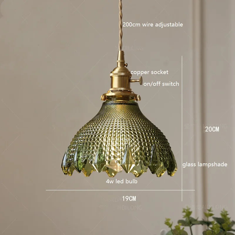 Axyaa White Green Glass LED Pendant Light with Copper Socket