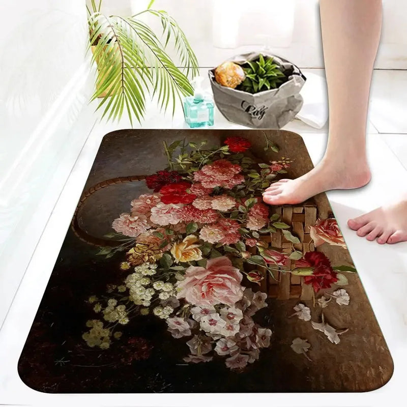 Axyaa Retro Floral Oil Painting Printed Area Rug for Home Decor