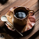 Axyaa Pleated Ceramic Coffee Cup and Saucer Set, Hand Punch Hanging Ears, Japanese Light Luxury