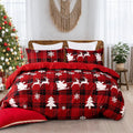 Axyaa Red Buffalo Plaid Queen Size Christmas Duvet Cover Set