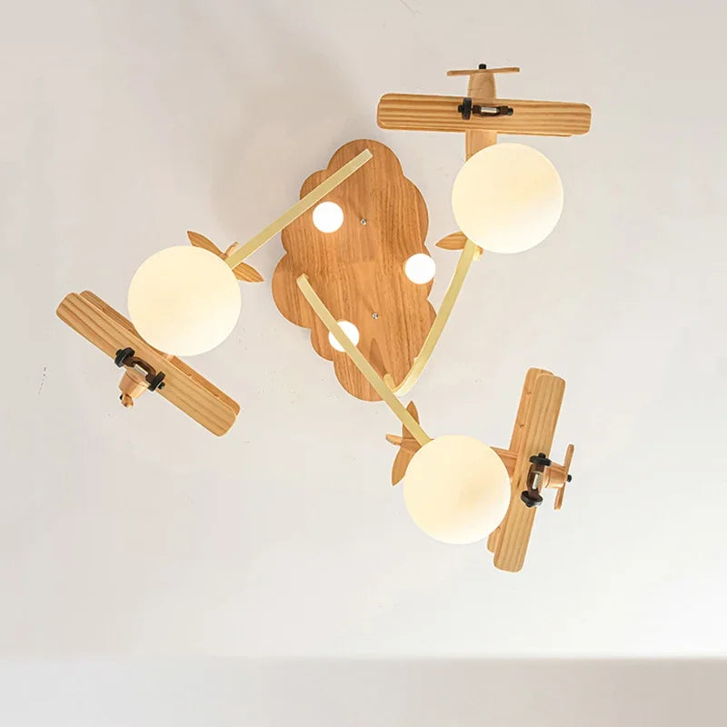 Wooden Airplane Chandelier Light for Children's Bedroom by Axyaa