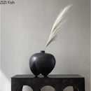 Axyaa Black Ceramic Small Mouth Vase for Dried Flower Arrangement Home Decor