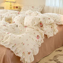 Axyaa Princess Style Ruffle Lace Bow Bedding Set - 4pcs