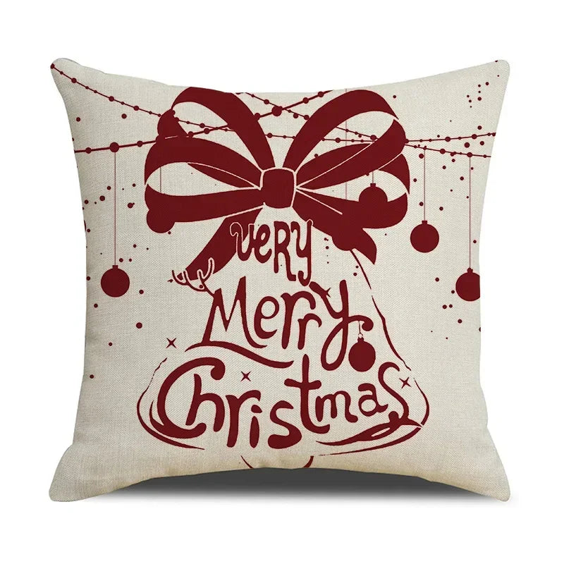 Axyaa Christmas Linen Print Throw Pillow Cover for Home Sofa, Living Room and Bedroom