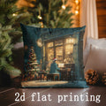 Axyaa Festive Scene Christmas Cushion Cover for Sofa, Bedroom, Car Pillow