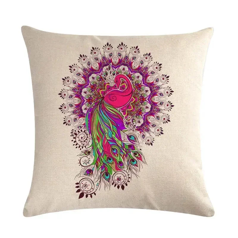 Peacock Linen Cushion Cover 45*45cm by Axyaa