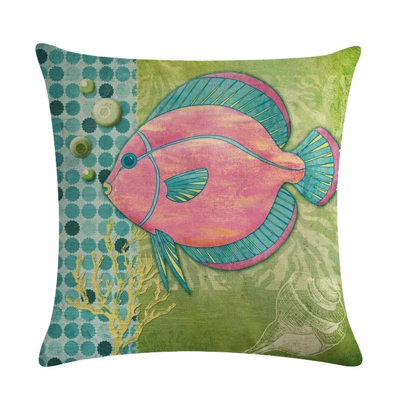 Axyaa Cartoon Sea Pattern Cushion Cover 45*45cm Living Room Sofa Decor Pillowcase