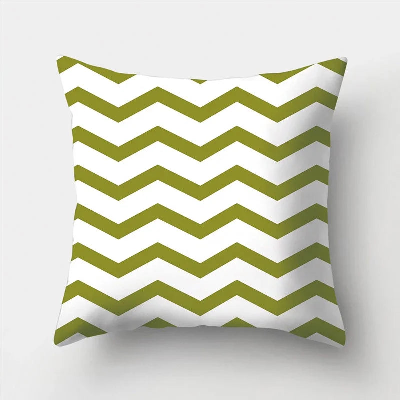 Axyaa Army Green Geometry Print Cushion Cover - Sofa Decor Pillowcase