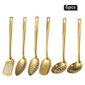 Axyaa 6pcs Korean Stainless Steel Kitchenware Set - Golden Soup Spoon, Colander, Hot Pot Spoon