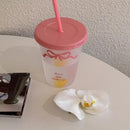 Axyaa Cute Plastic Water Cup with Lid and Straw, Large Capacity, Reusable