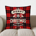Axyaa Merry Christmas Red Plaid Holiday Pillow Cover - for Sofa, Bedroom, Car
