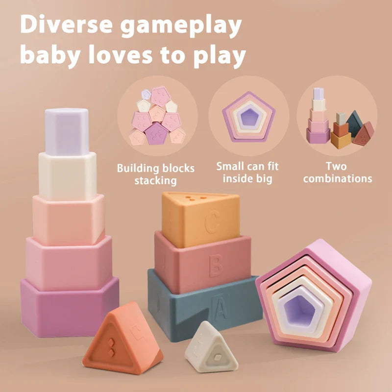 Axya Silicone Color Block Stacking Toy with Music - 5PCS Baby Building Blocks