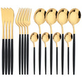 Axyaa Stainless Steel Black Cutlery Set - 16Pcs Mirror Dinnerware Kitchen Silverware Set