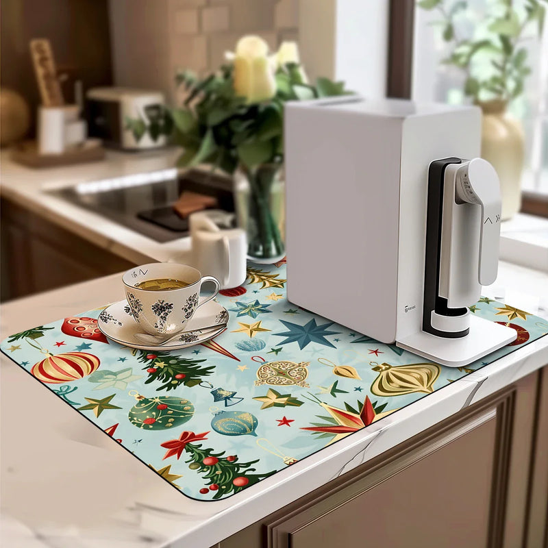 Axyaa Christmas Stars Drying Mat - Non-Slip Absorbent Tableware Placemat