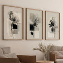 Axyaa Abstract Floral Art Set, Beige & Black Minimal Plant Wall Decor, Neutral Tone Canvas Paintings