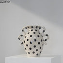 Axyaa Wave Point Ceramic Double Ear Vase: Elegant Decorative Vase for Flowers & Hydroponics