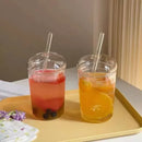 Axyaa 450ML Clear Glass Iced Coffee Cup with Lid and Straw, Stylish Transparent Drinkware