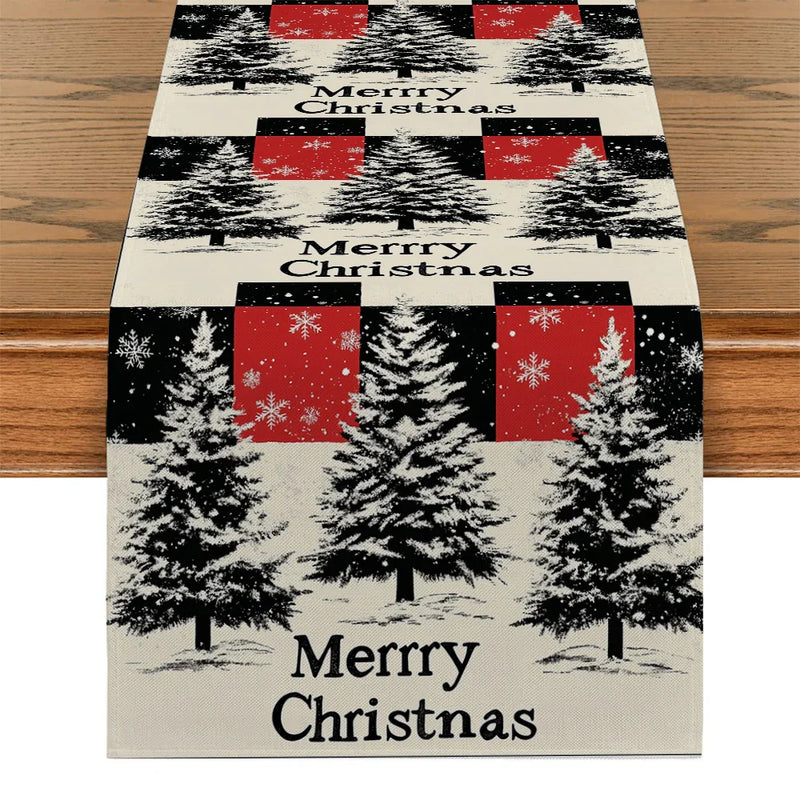 Axyaa Snowflake Christmas Tree Table Runner for Rustic Dining Decor