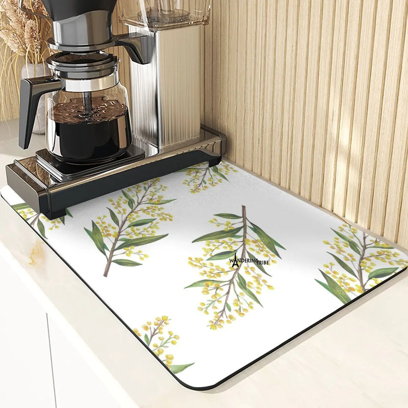 Axyaa Leaf Print Coasters & Drying Mat Set for Kitchen Essentials