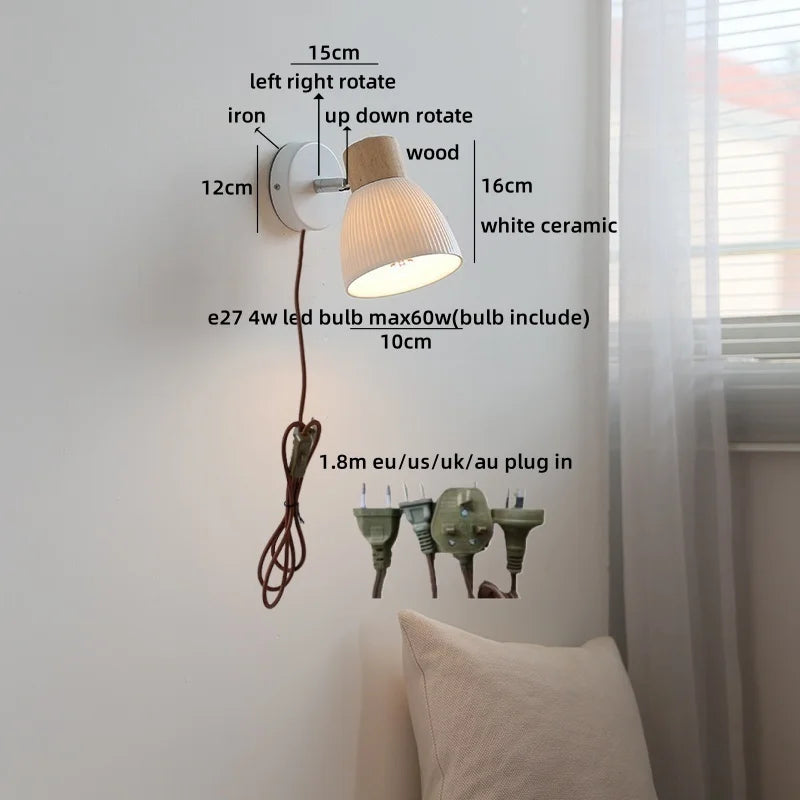 Axyaa White Ceramic LED Wall Lamps Switch - Bedroom Stairs Lighting Fixtures