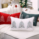 Axyaa Pine Tree Christmas Pillow Cover: White Red Green Embroidered Throw Cushions