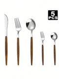 Axyaa Stainless Steel Cutlery Set with Portuguese Wood Grain Handle