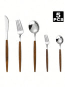 Axyaa Stainless Steel Cutlery Set with Portuguese Wood Grain Handle
