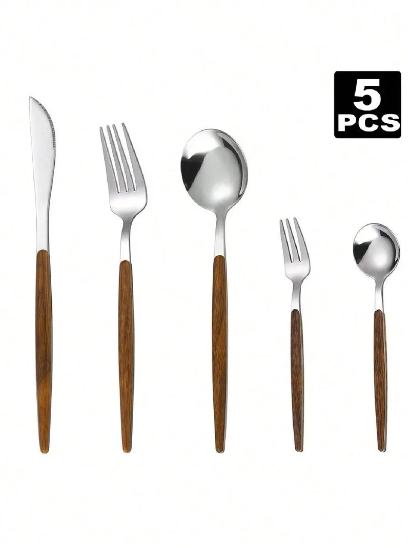 Axyaa Stainless Steel Cutlery Set with Portuguese Wood Grain Handle