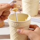 Axyaa Ice Cream Cone Ceramic Cup with Cover and Scoop