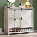 Axyaa Farmhouse Shoe Storage Cabinet: 2 Flip Drawers, Sliding Door, Rustic Hidden Organizer