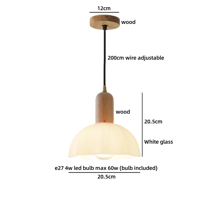 Axyaa White Glass LED Pendant Lights with Wood Handle - Modern Living Room Décor