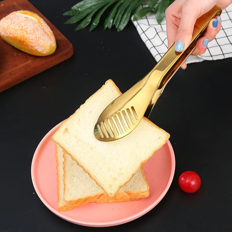 Axyaa Stainless Steel Food Tongs - Multi-Use Nonstick Clamp for Home Kitchen