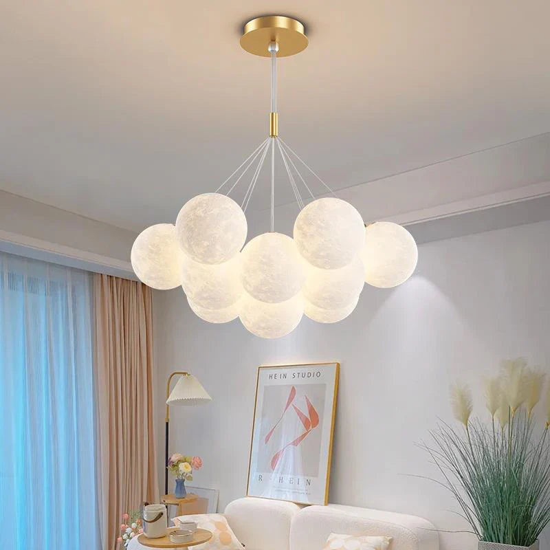 Axyaa Moon Bubble Chandelier, Black Gold G9 Bulb, Living Room Bedroom Hanging Light