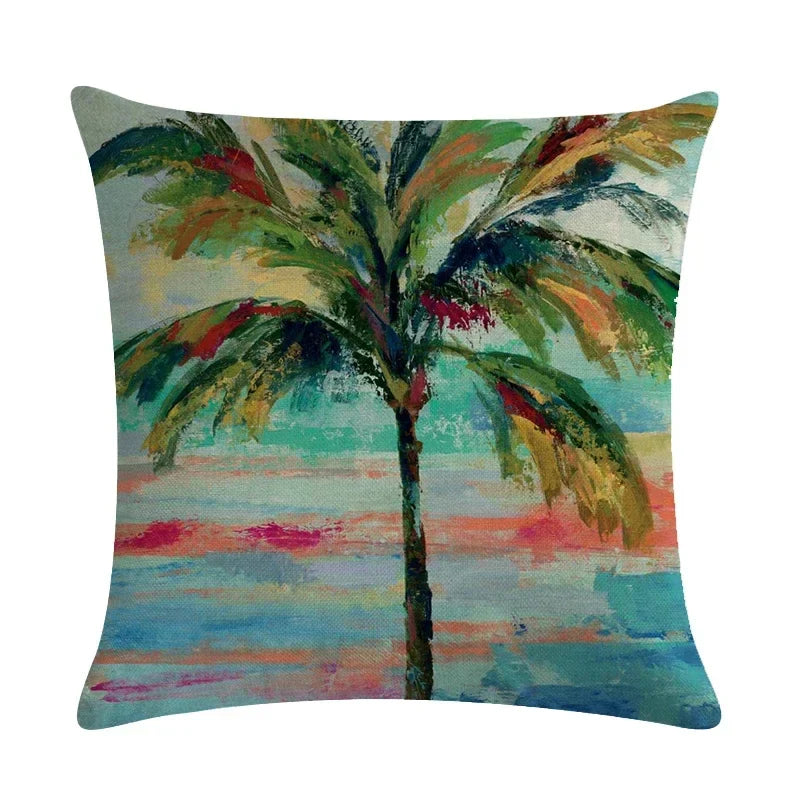 Tropical Tree Green Plant Linen Cushion Cover by Axyaa for Home Decoration