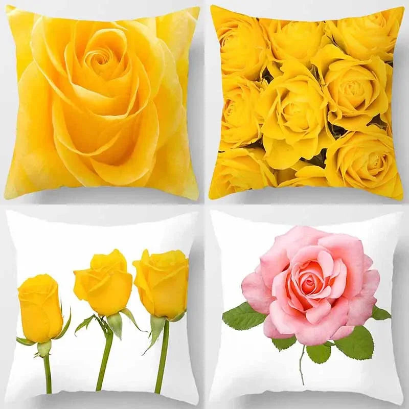 Axyaa Rose Series Yellow Pink Flowers Pillowcase Home Decor