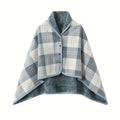 Axyaa Plaid Fleece Poncho Throw Blanket with Buttons