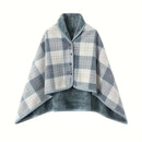 Axyaa Plaid Fleece Poncho Throw Blanket with Buttons
