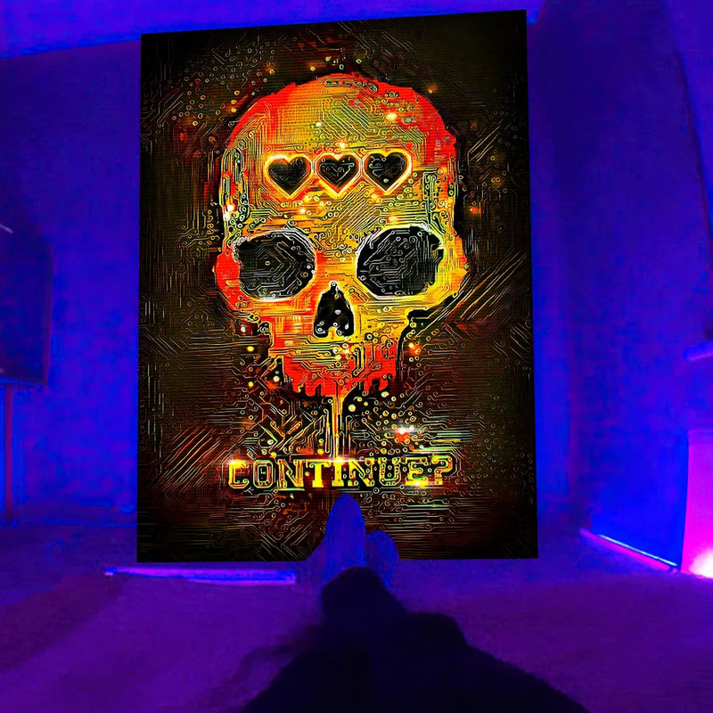 Axyaa Psychedelic Hippie Skull UV Reactive Wall Hanging for Individual Room Decor