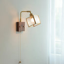 Axyaa Walnut LED Wall Lights Pull Chain Switch Sconce Cube Glass Rotatable Stair Lamp