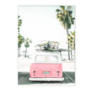 Pink Surfboard Wall Poster Beach Canvas Painting Coconut Tree Art Prints by Axyaa