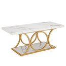 Axyaa Modern 2-Tier Faux Marble Wood Coffee Table, 47.24-inch Rectangle