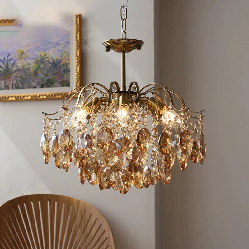 Axyaa Retro Crystal Chandelier Amber Pendant Light for Luxury Home Decor