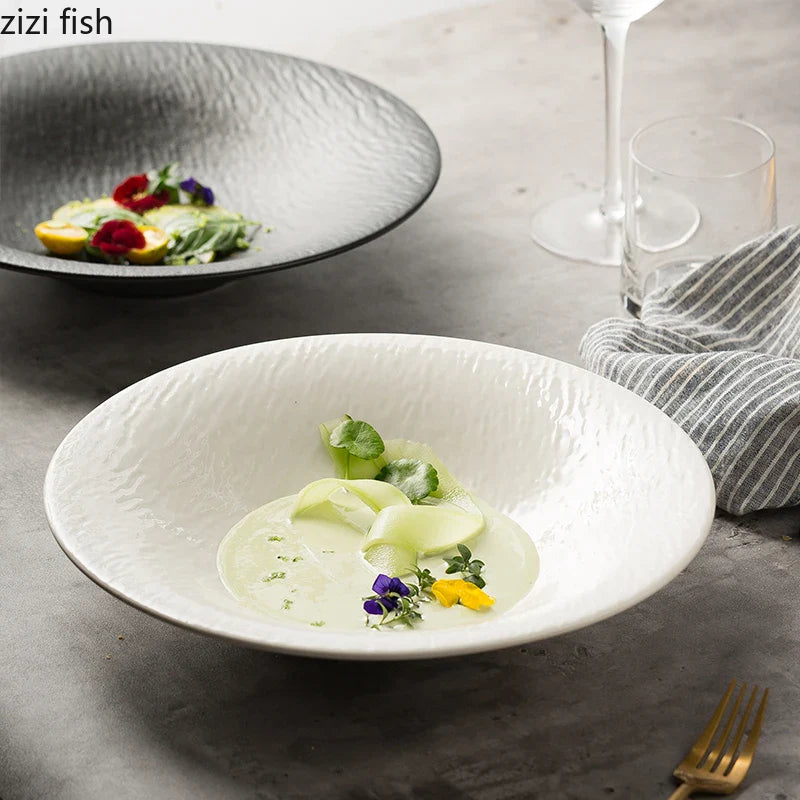 Axya Round Ceramic Plate Set for Pasta Steak Salad Soup Basins Restaurant Dinnerware