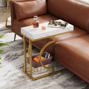 Axyaa White Gold C-Shape End Table Modern Bedside Small Side Table
