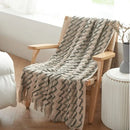 Axyaa Khaki Wave Jacquard Knit Throw Blanket: Soft, Cozy Acrylic with Tassels