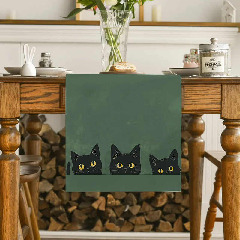 Black Cat Silhouette Table Runner by Axyaa: Halloween Party Decor & Dresser Table Accent